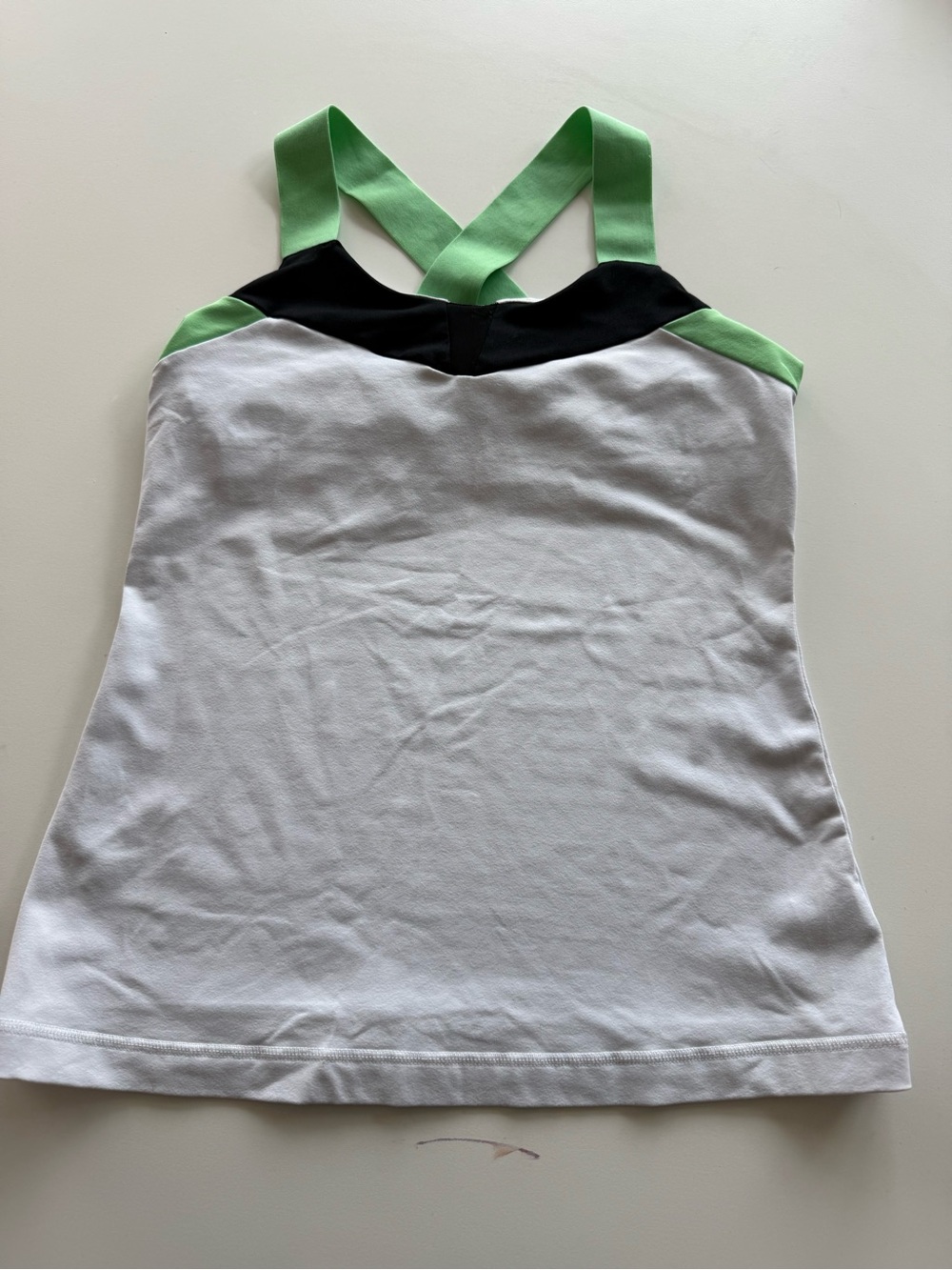 Alo yoga White Tank Top with Green Straps and Black Trim